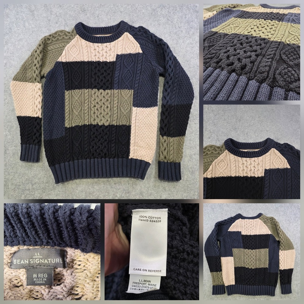 LL Bean Signature Fisherman Sweater Mens Medium Multicolor Crewneck Pullover